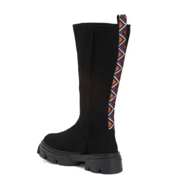 Farm Rio Women's Knee High Vegan Suede Round Toe Tall Lug Boots Black Size 8 NWT - Picture 2 of 12